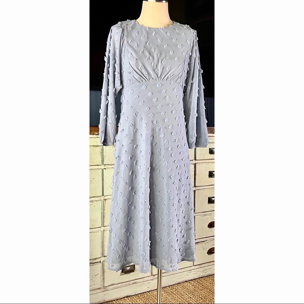 Anthropologie Michaela Textured Blue Midi Dress NWT New 2P